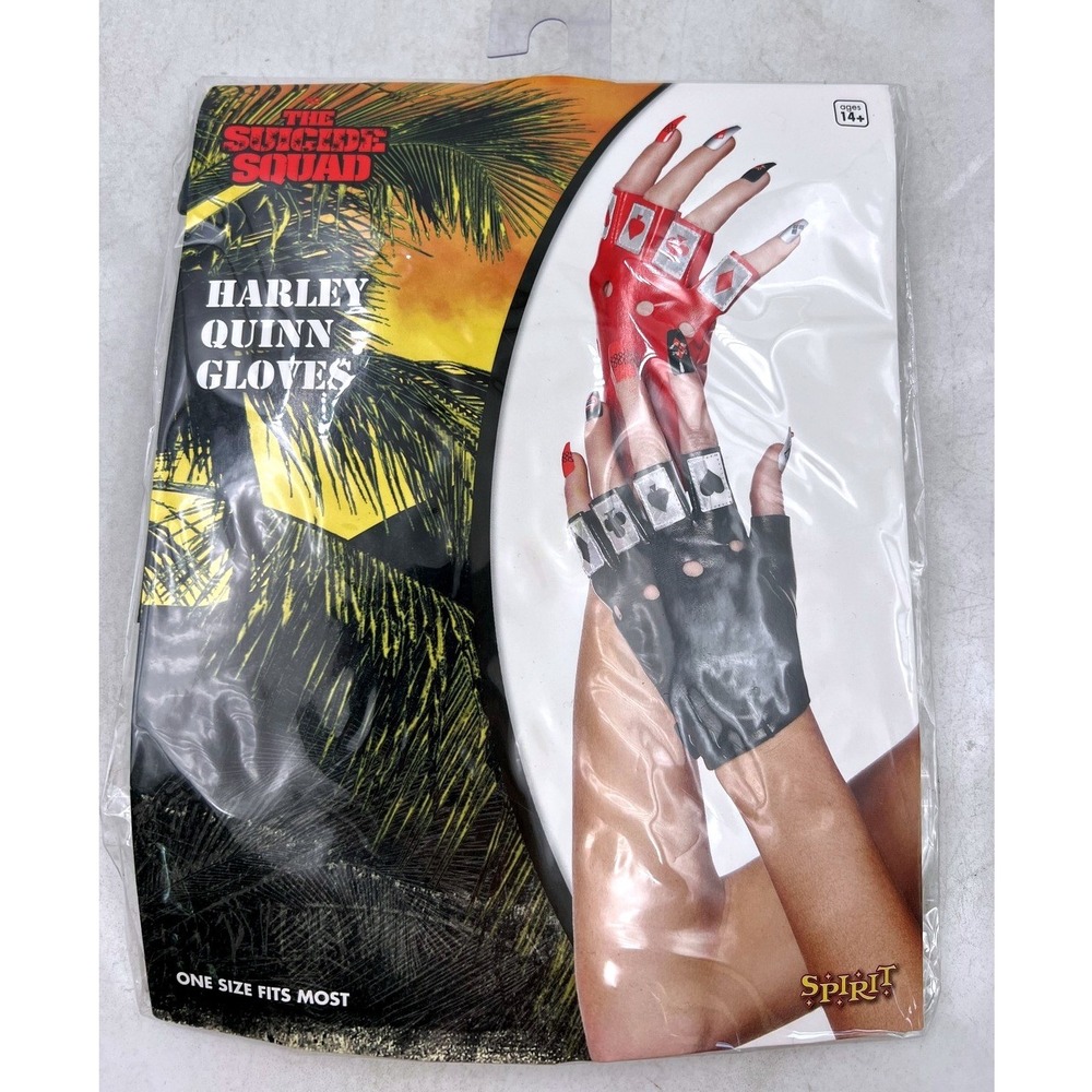 Spirit Halloween Gloves The Suicide Squad Harley Quinn Red Black Fingerless DC